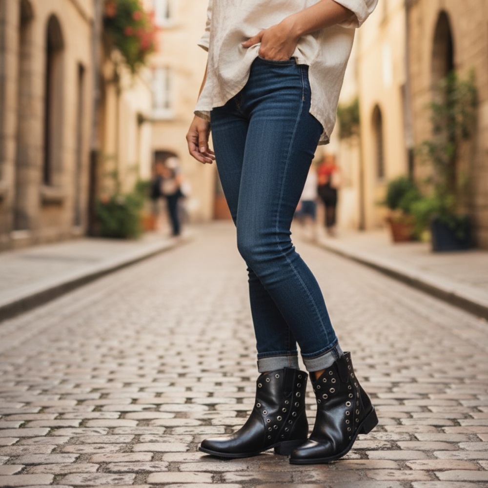 Frye Diana Grommet Black Leather Studded Short Moto Pull On Western Ankle Boots - Picture 3 of 14